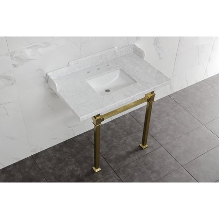 Kingston Brass 36 Carrara Marble Console Sink with Stainless Steel Legs, Marble WhiteBrushed Brass LMS36MSQ7